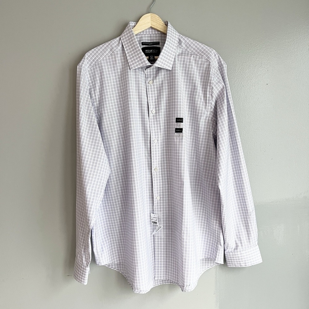 Kenneth Cole Awearness Dress Shirt Button Front Slim Fit Non Iron Checks XL NWT